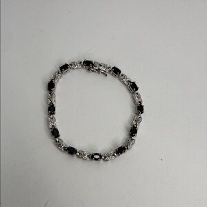 FAS 925 Sterling Silver Black Stone CZ Tennis Bracelet 7.5”